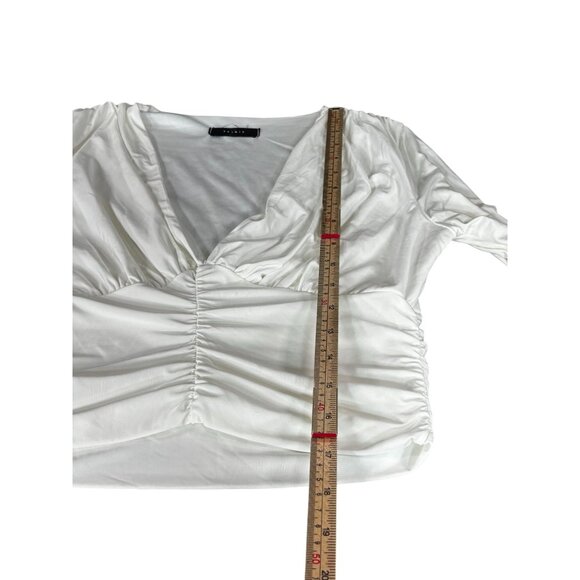 Elegant White Ruched V-Neck Blouse Top - Picture 6 of 9